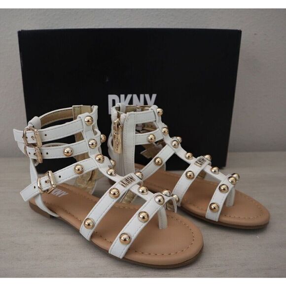 DKNY DKN878-5DD Girl's Sz 13 White/Gold Cassie Dome Gladiator Sandals - Picture 2 of 13
